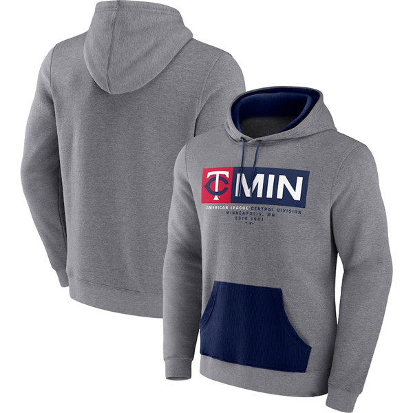 Men's Minnesota Twins Heathered Gray Iconic Steppin Up Fleece Pullover Hoodie